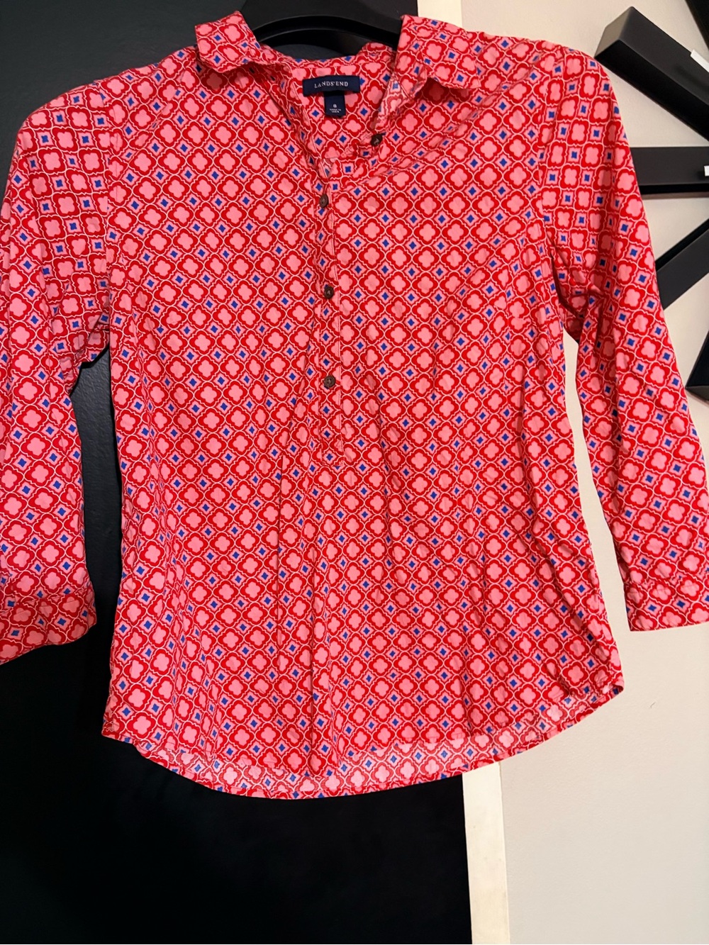 Lands' End Red Geometric Button-Down Shirt